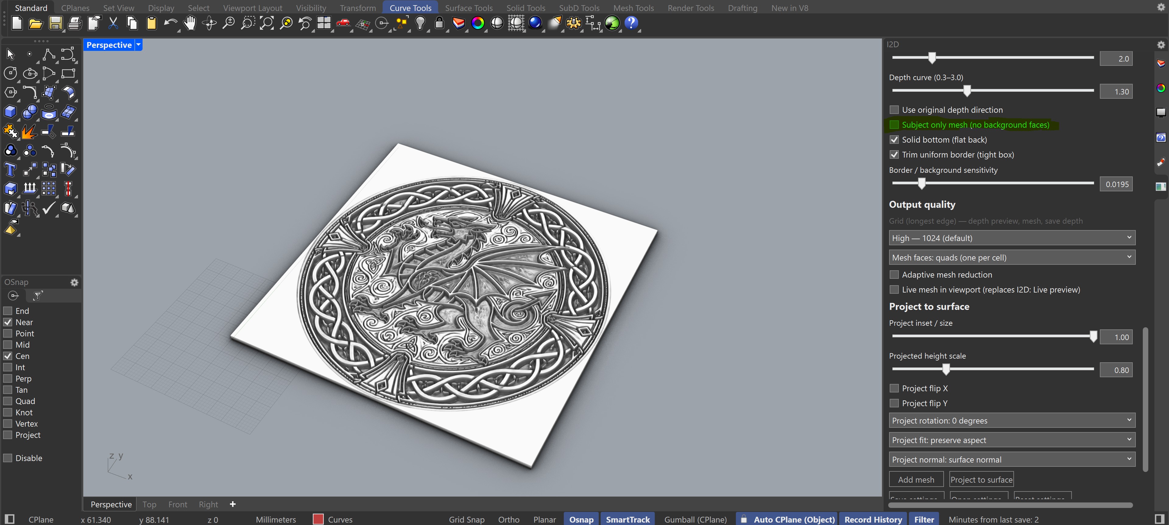 Relief mesh generated with subject-only mesh disabled