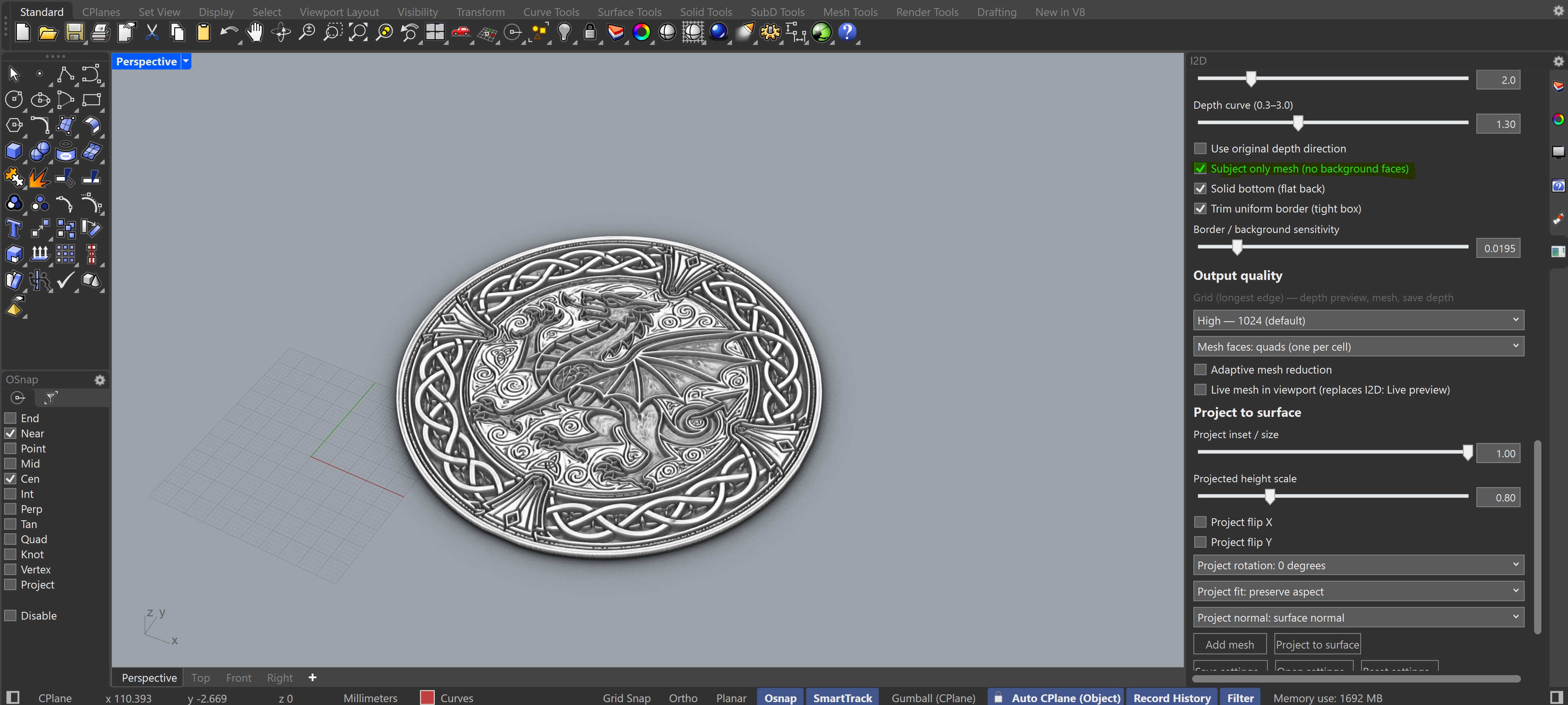 Relief mesh generated with subject-only mesh enabled